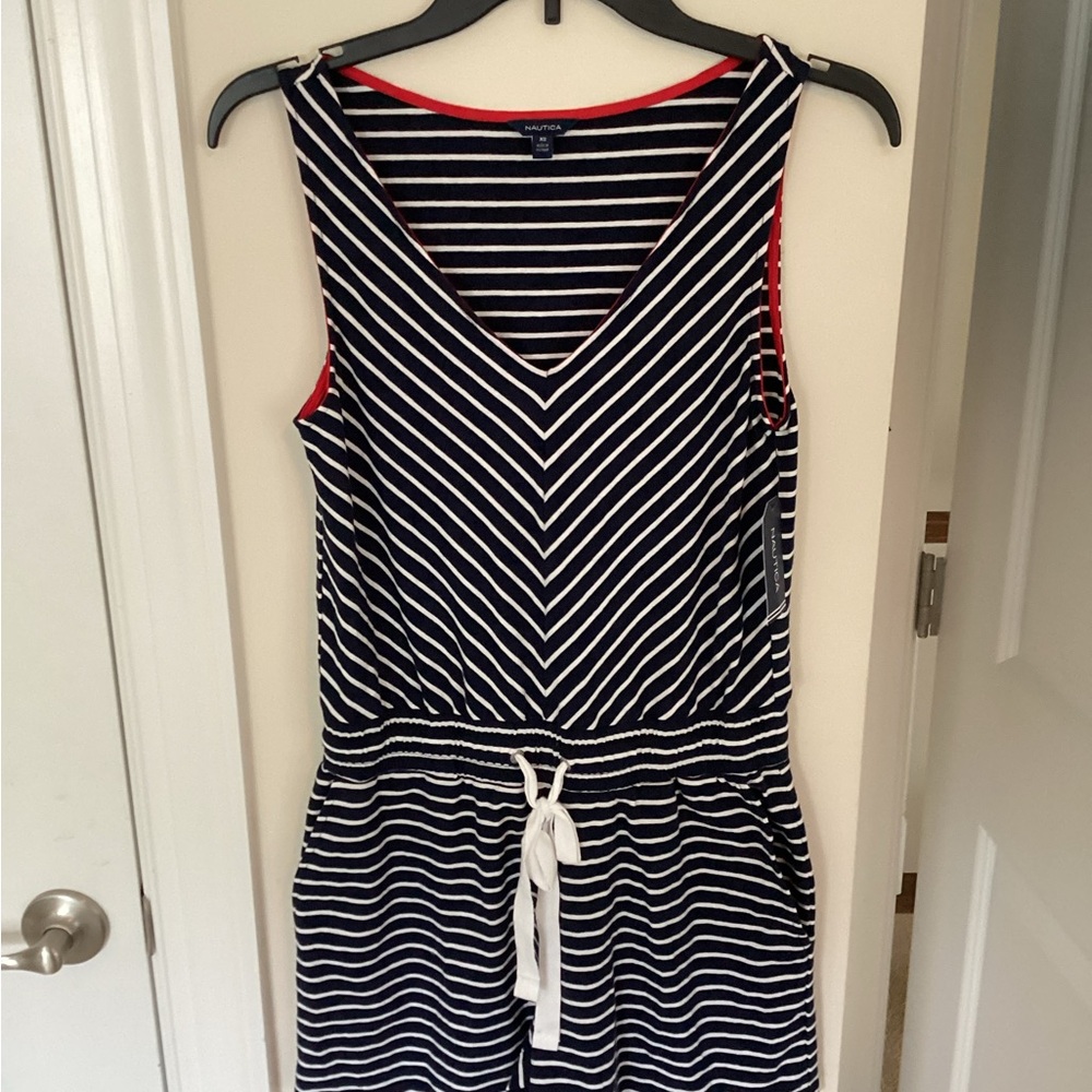 Nantica, Navy and White Striped Sleeveless Jumpsuit, XS